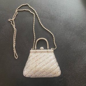 Beautiful silver sequined clutch evening bag